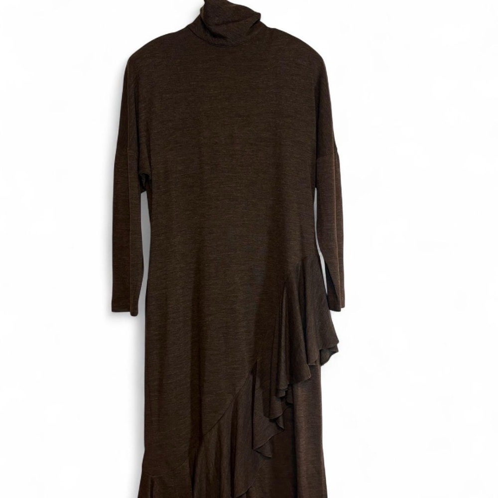 Brown 1980s Midi Dress with Ruffle Details